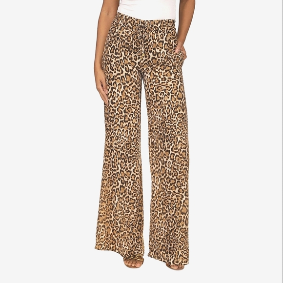 NWT Michael Kors Leopard Print High Rise Lightweight Pants Drawstring Waist LG - Picture 1 of 8